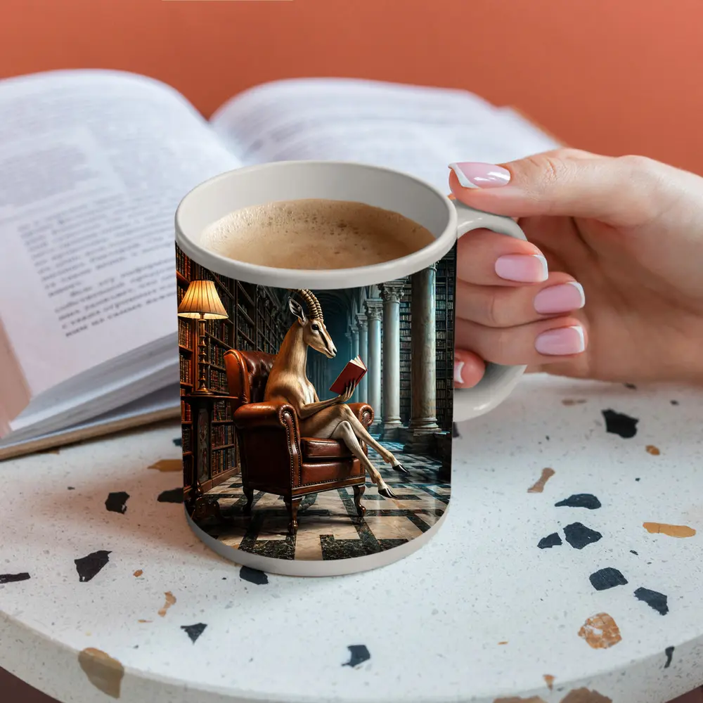 Antelope Reading Book In Grand Library – Mugs