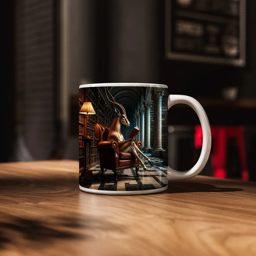 Antelope Reading Book In Grand Library – Mugs