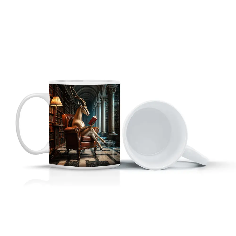 Antelope Reading Book In Grand Library – Mugs