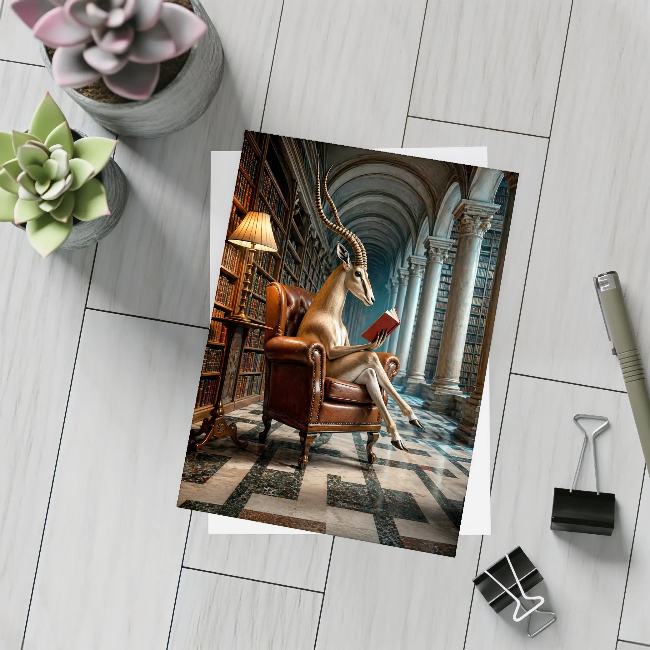 Antelope Reading Book In Grand Library – Postcards
