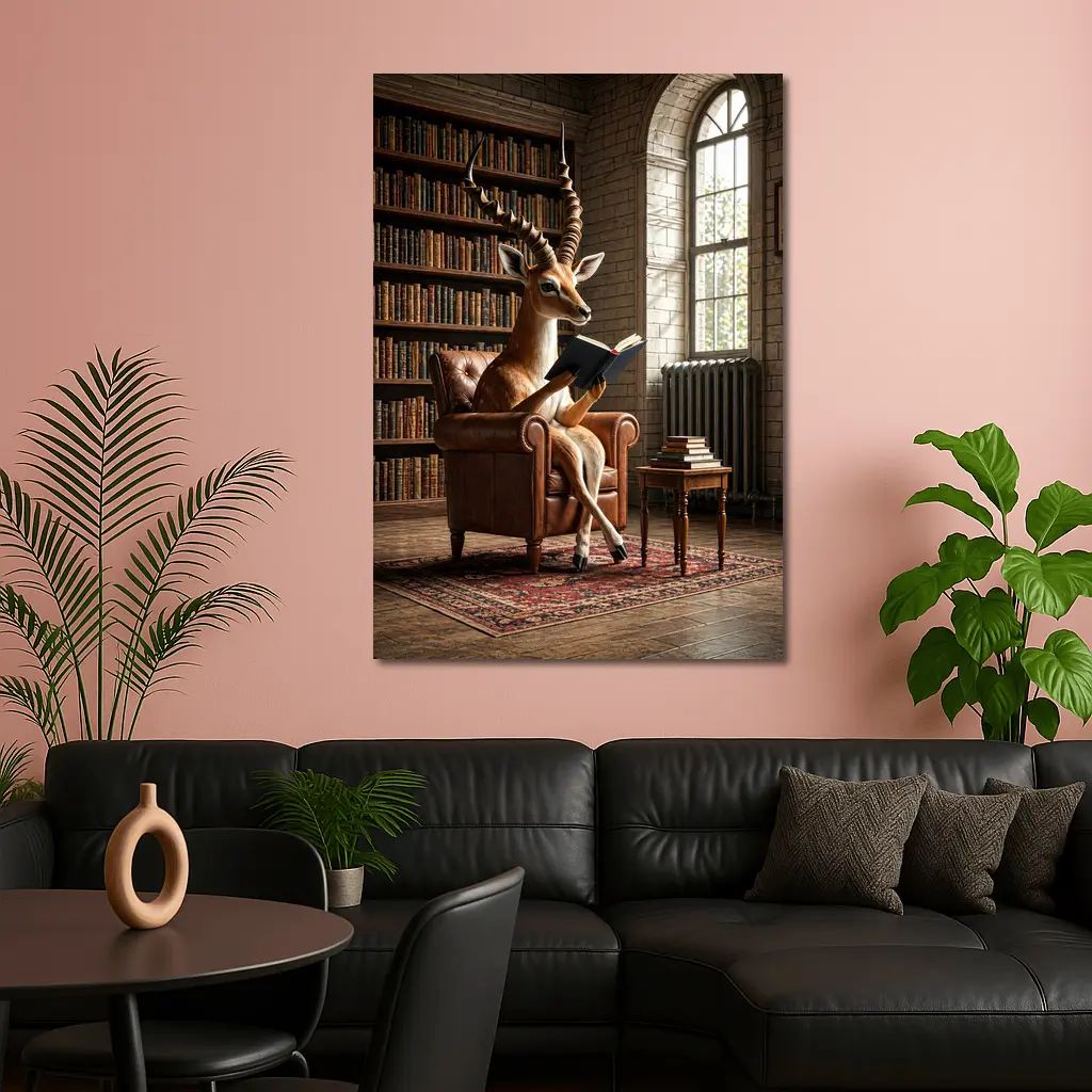 Antelope Reading Book In Library Room – Wall Art