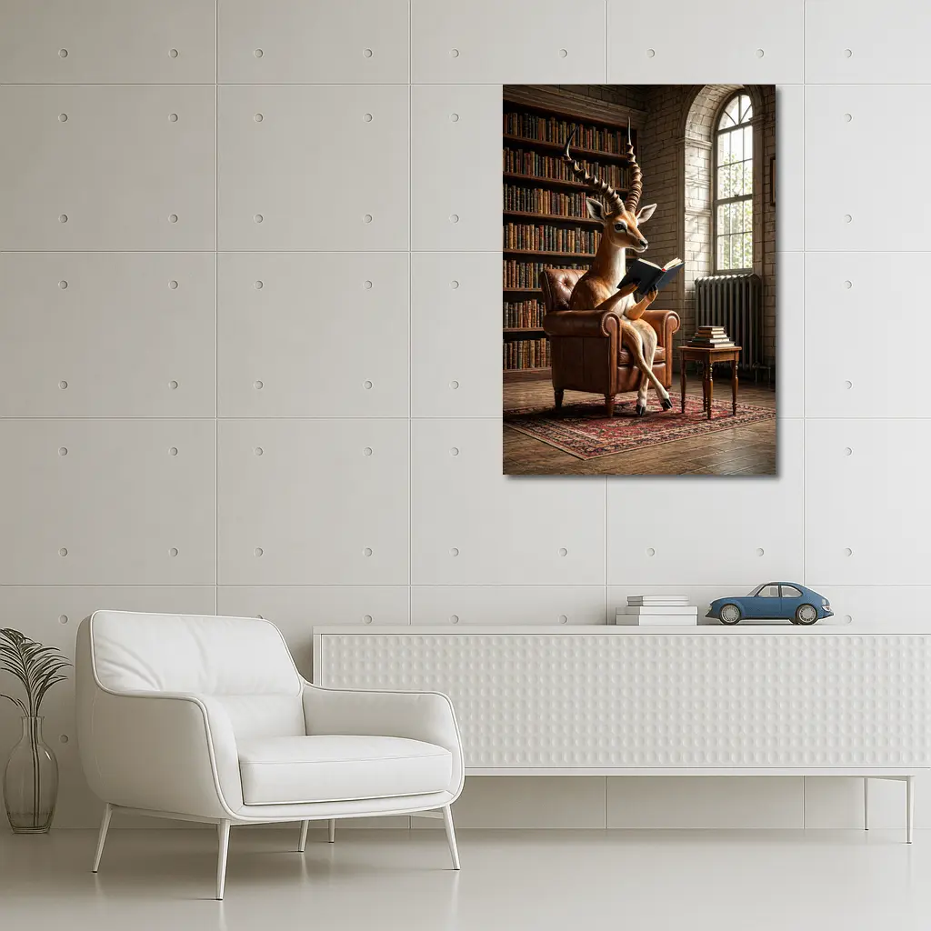 Antelope Reading Book In Library Room – Wall Art