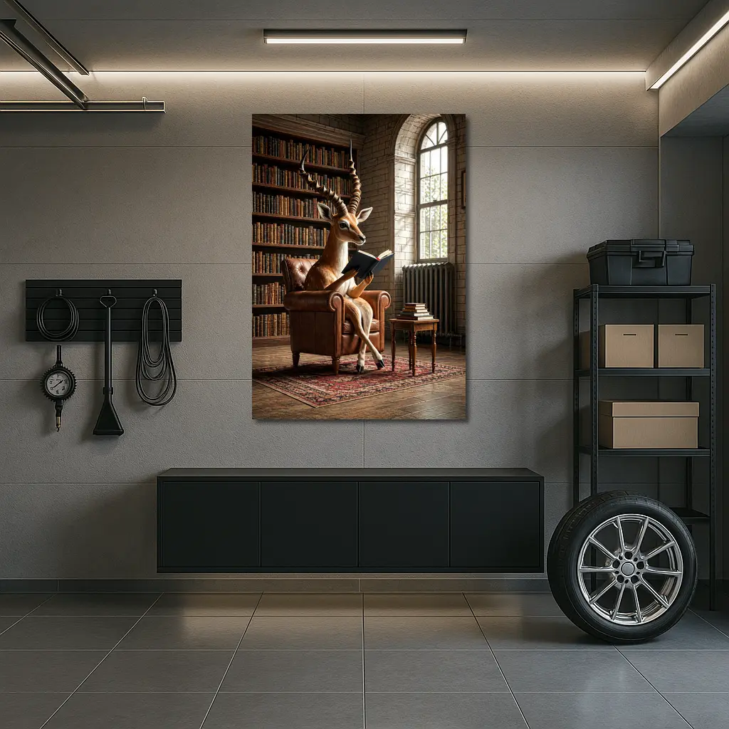 Antelope Reading Book In Library Room – Wall Art