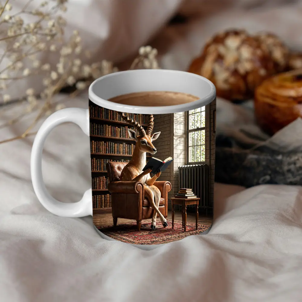 Antelope Reading Book In Library Room – Mugs