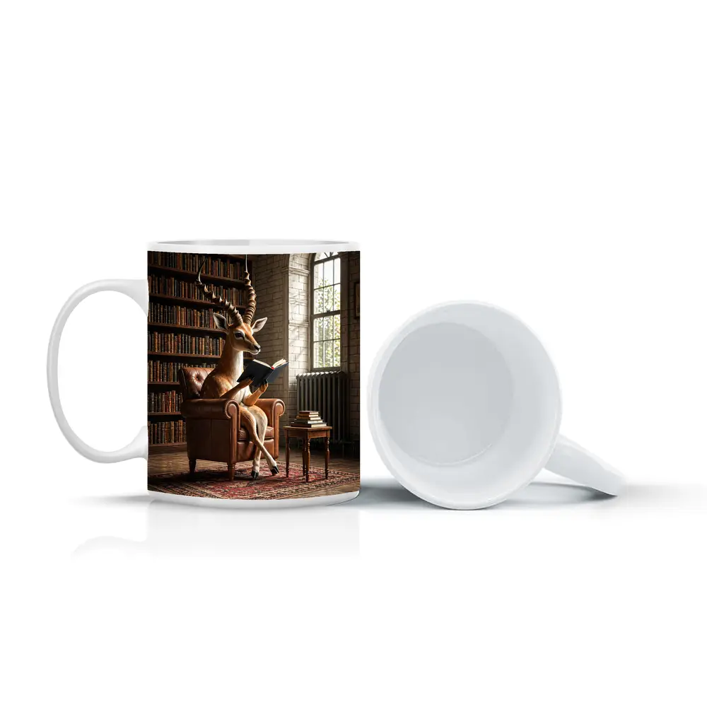 Antelope Reading Book In Library Room – Mugs