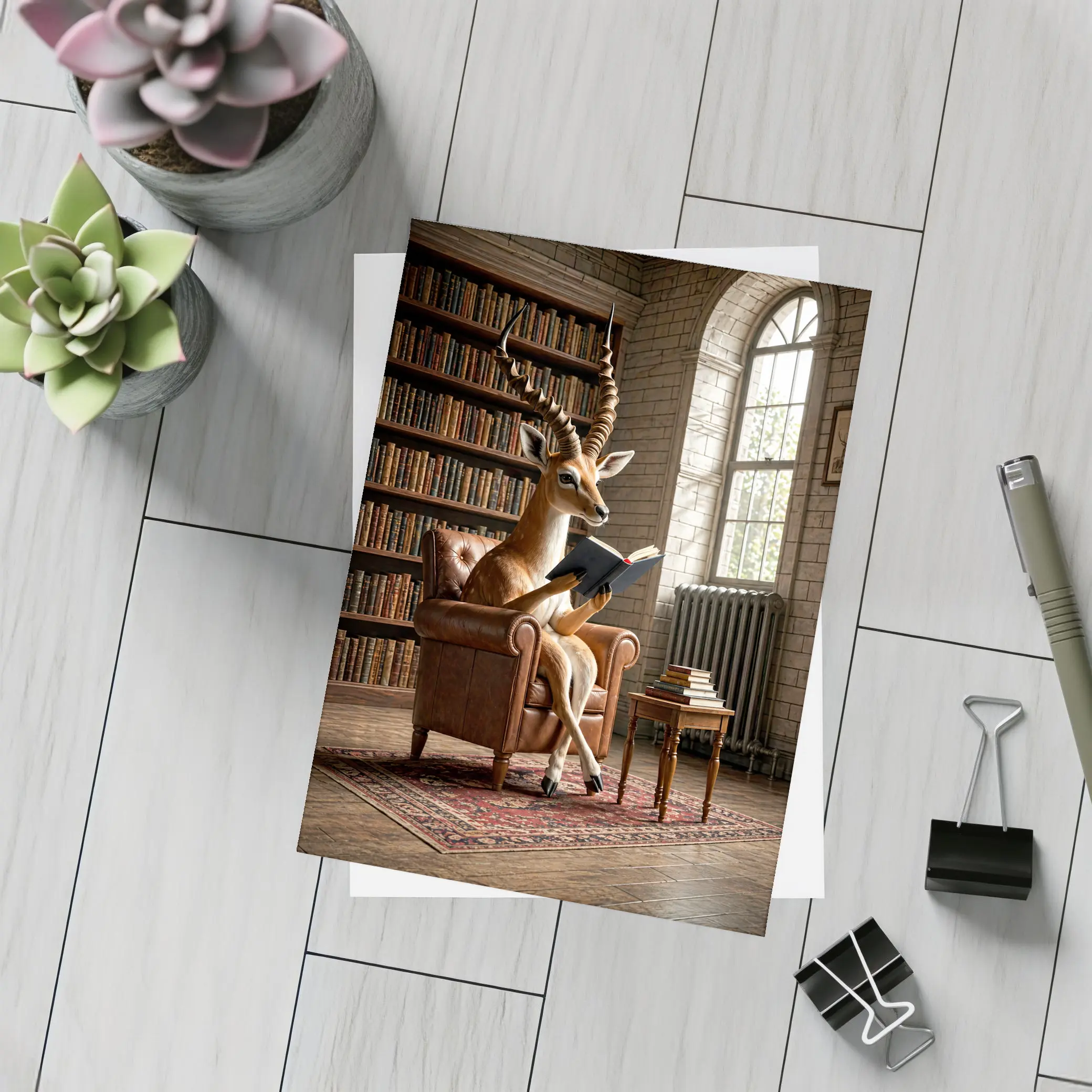 Antelope Reading Book In Library Room – Postcards