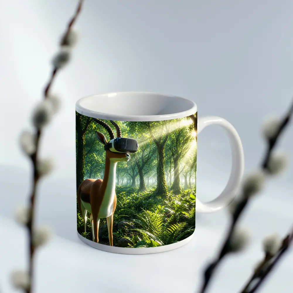 Antelope Wearing VR Headset in Forest – Mugs