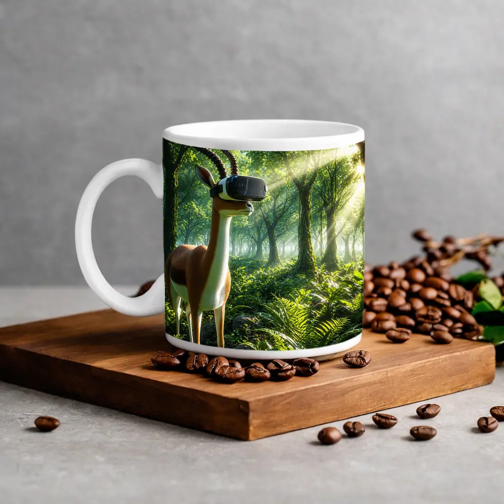 Antelope Wearing VR Headset in Forest – Mugs