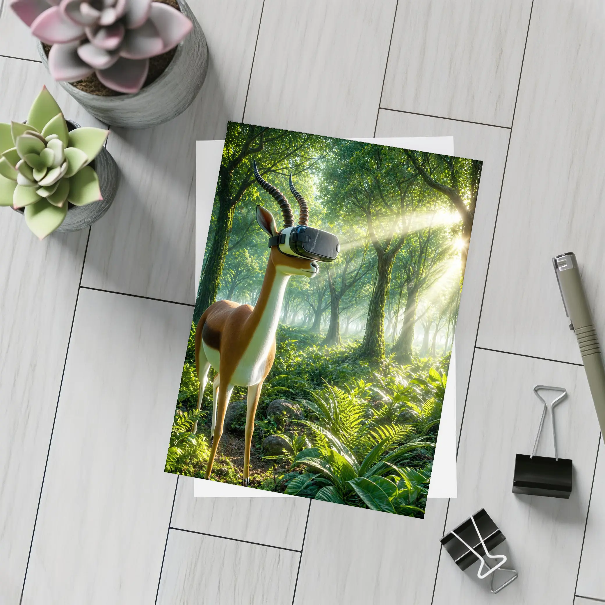 Antelope Wearing VR Headset in Forest – Postcards