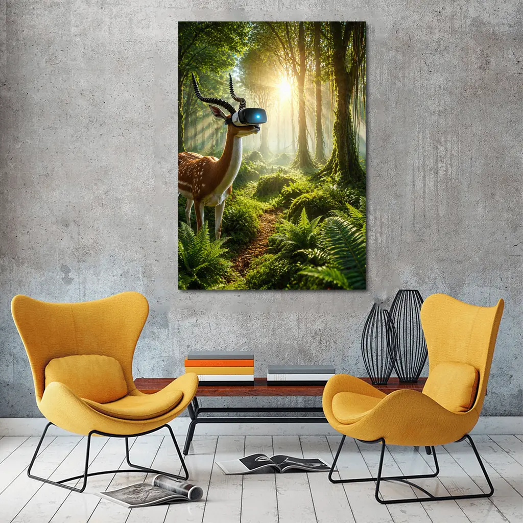 Antelope Wearing VR Headset In Forest – Wall Art