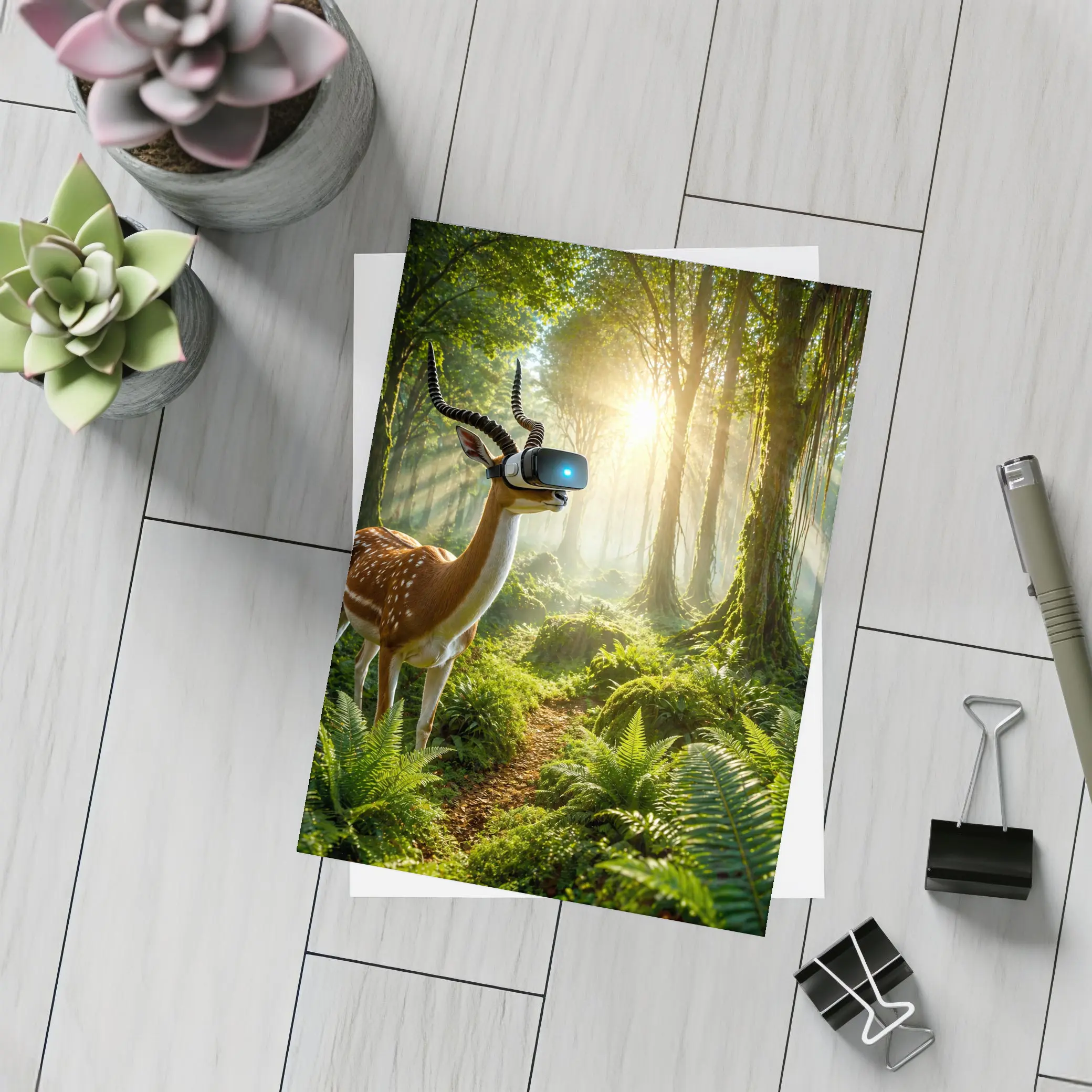 Antelope Wearing VR Headset In Forest – Postcards