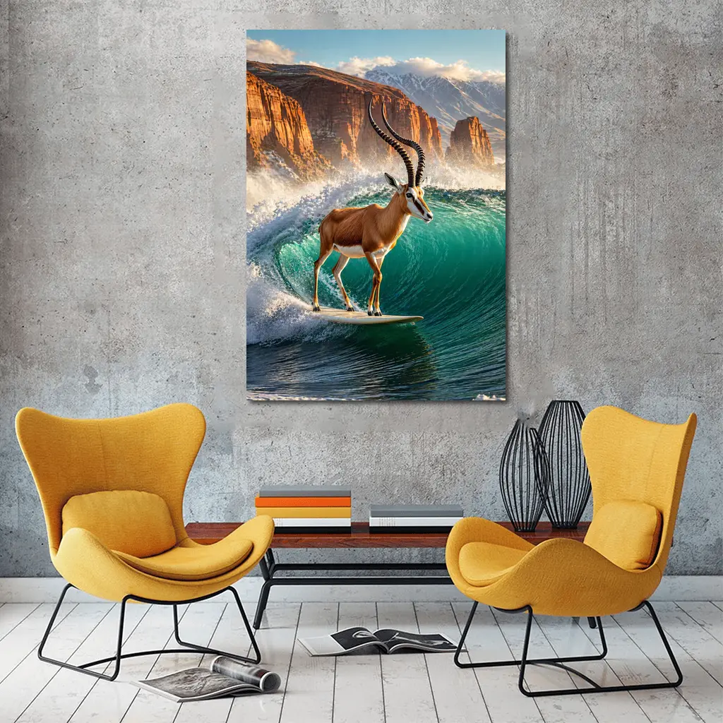 Antelope Surfing Giant Wave Rocky Cliffs – Wall Art