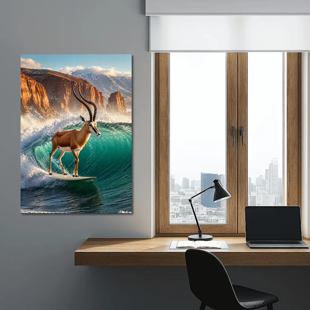 Antelope Surfing Giant Wave Rocky Cliffs – Wall Art