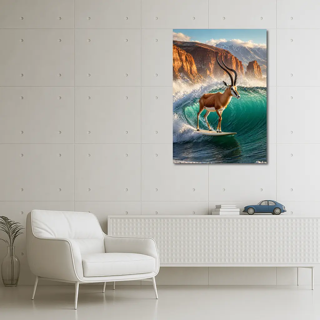 Antelope Surfing Giant Wave Rocky Cliffs – Wall Art