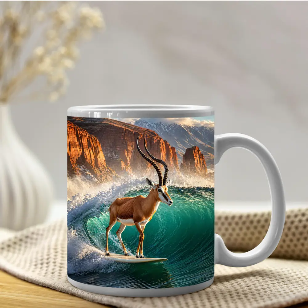 Antelope Surfing Giant Wave Rocky Cliffs – Mugs