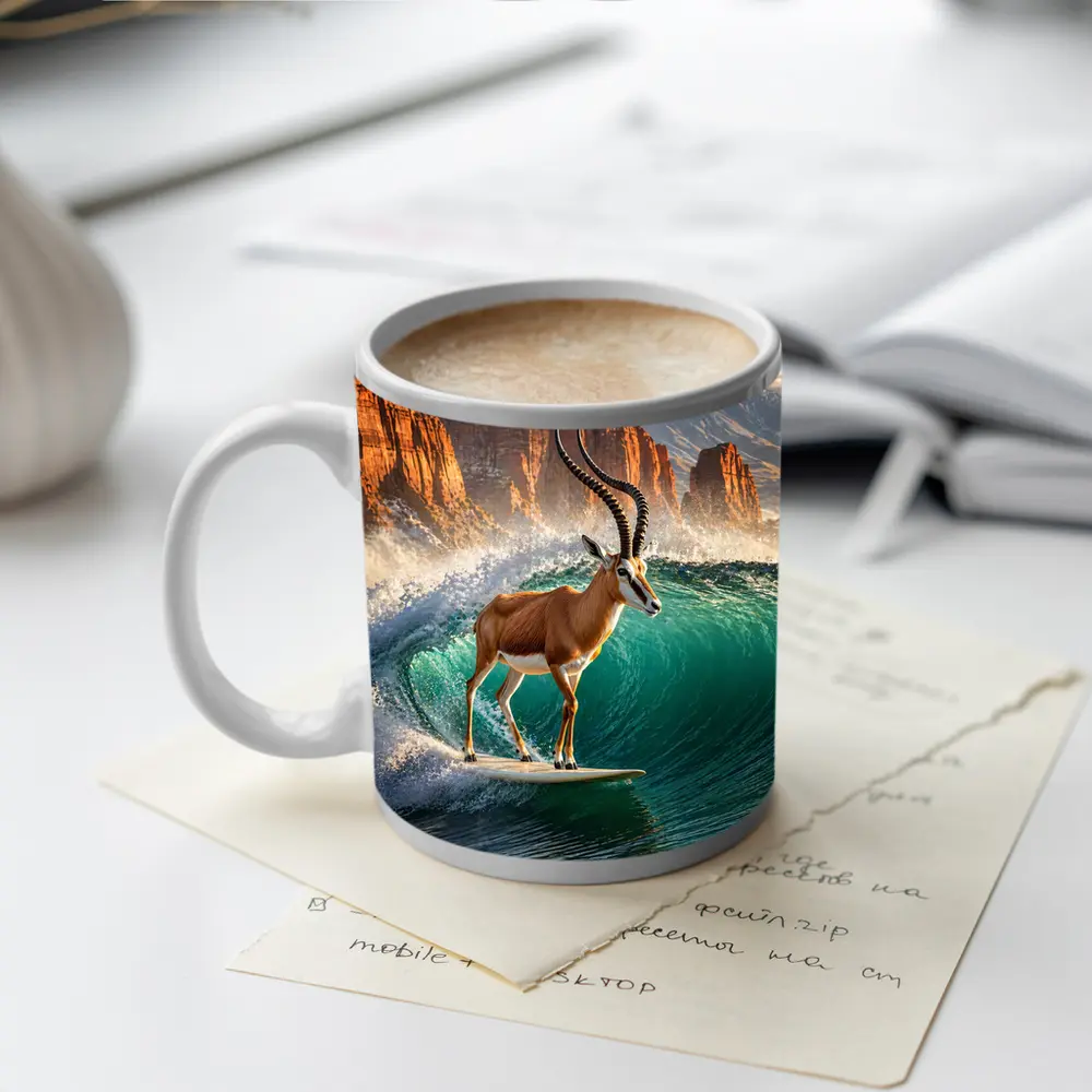 Antelope Surfing Giant Wave Rocky Cliffs – Mugs