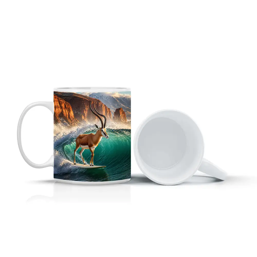 Antelope Surfing Giant Wave Rocky Cliffs – Mugs
