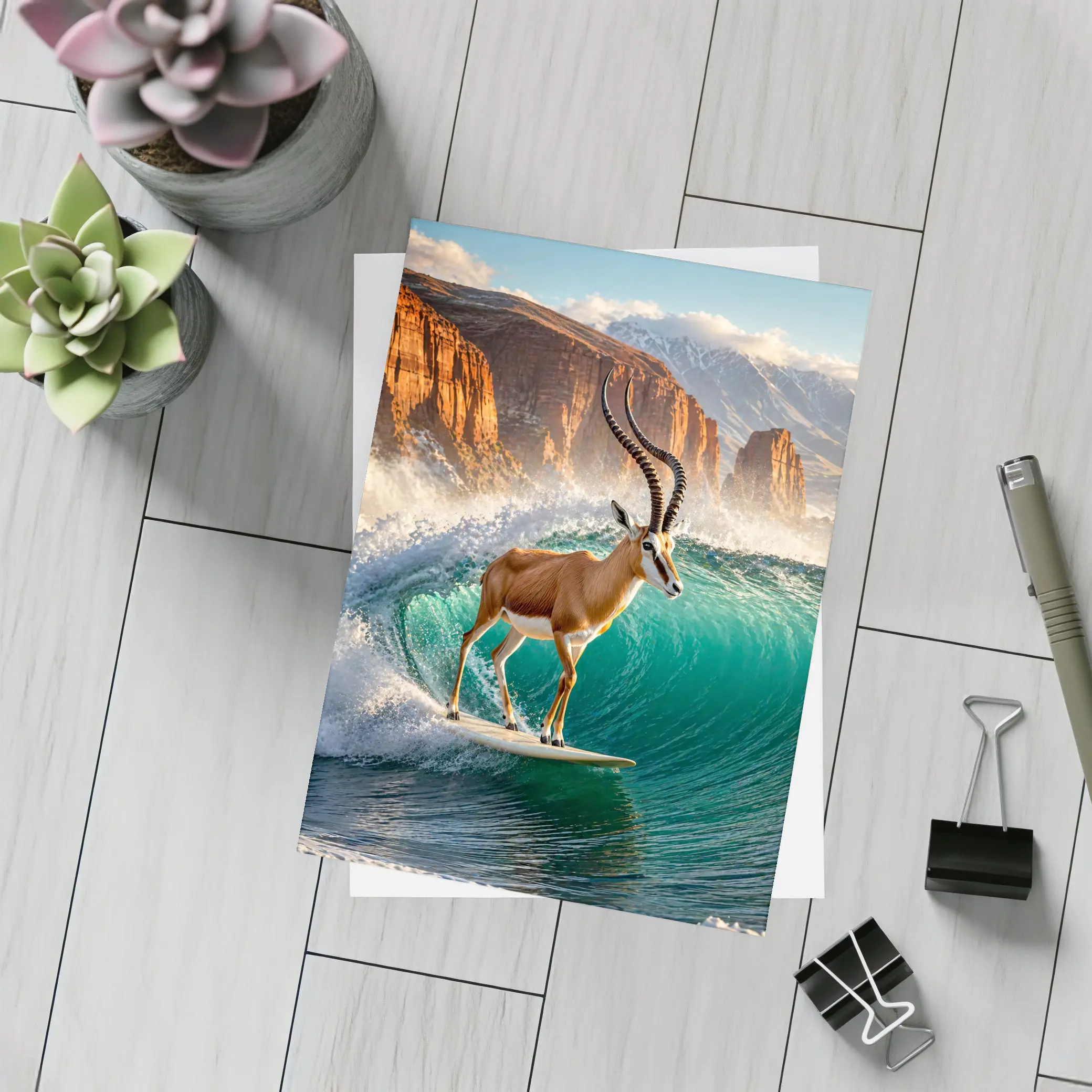 Antelope Surfing Giant Wave Rocky Cliffs – Postcards