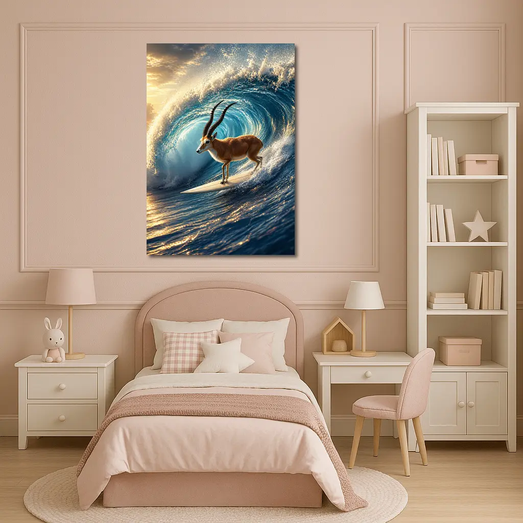 Antelope Surfing Massive Ocean Wave Sunset – Wall Art