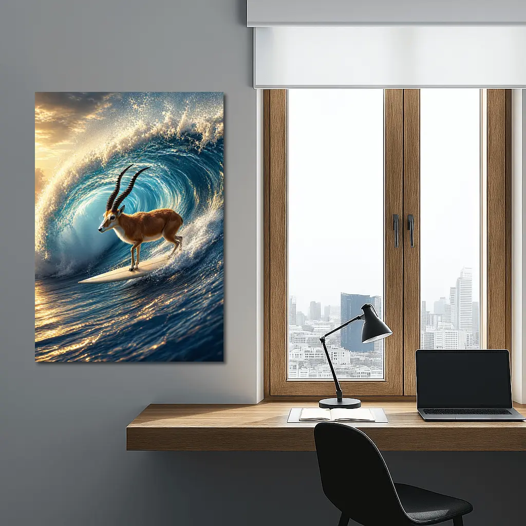 Antelope Surfing Massive Ocean Wave Sunset – Wall Art