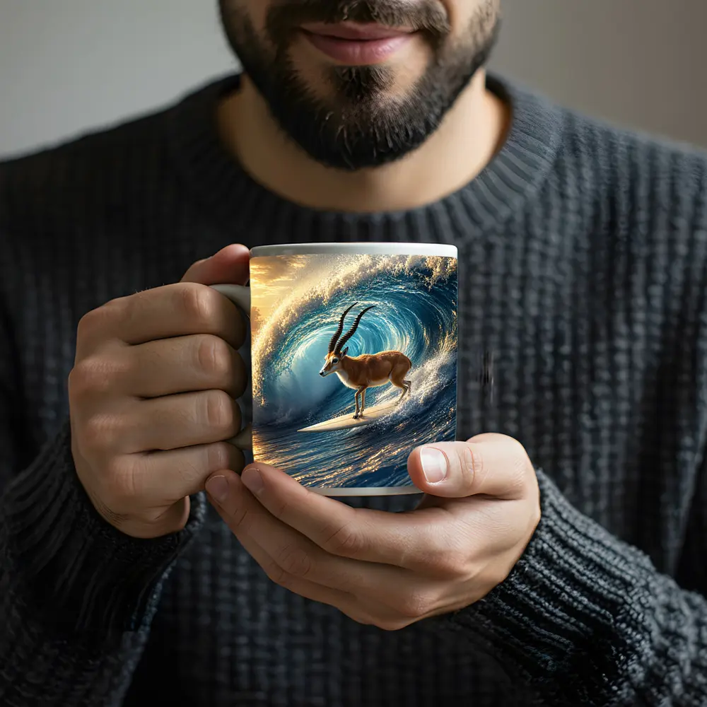Antelope Surfing Massive Ocean Wave Sunset – Mugs