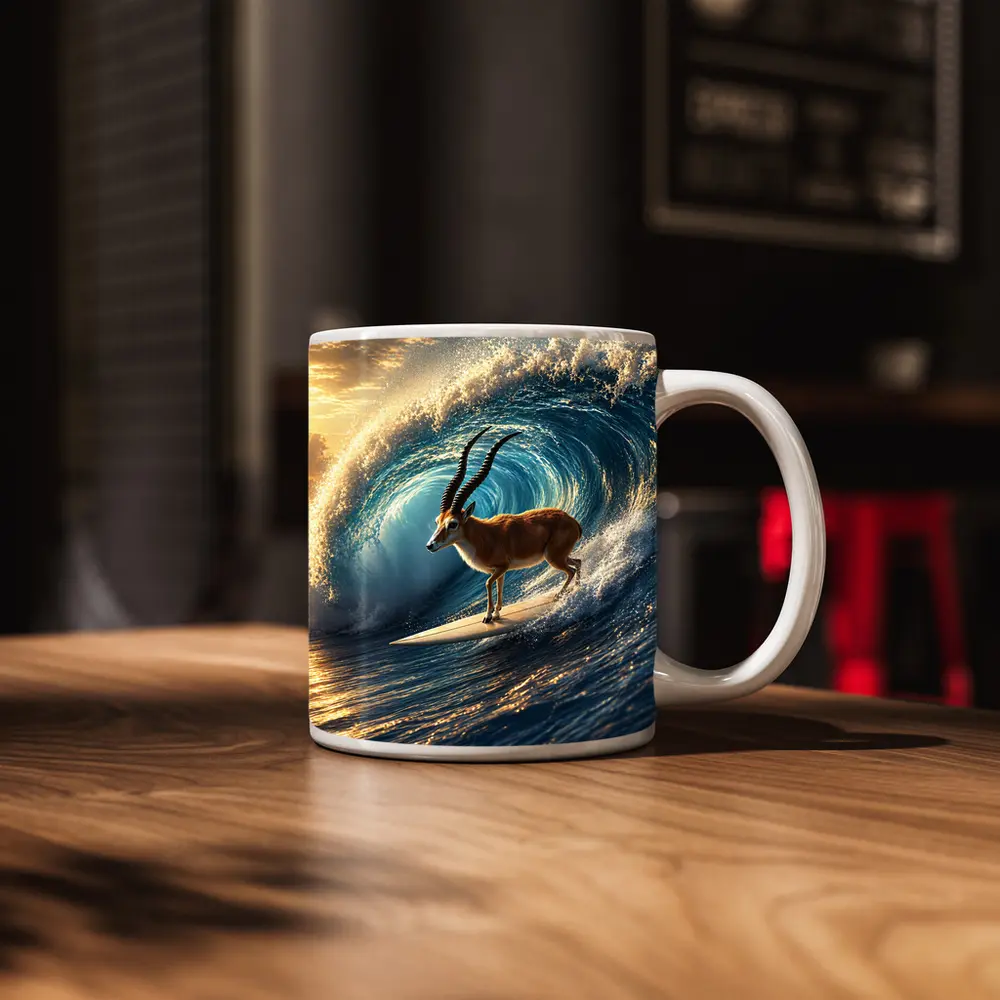 Antelope Surfing Massive Ocean Wave Sunset – Mugs