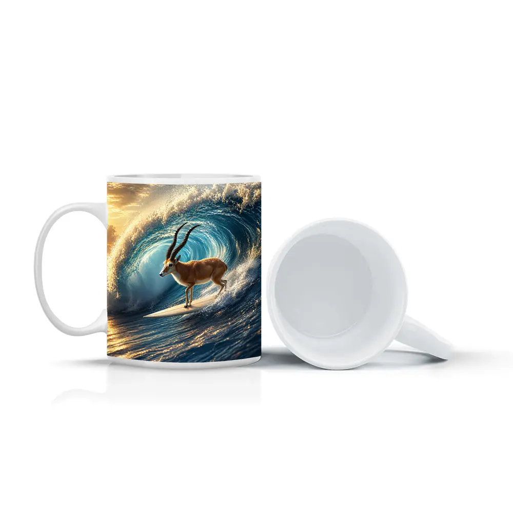 Antelope Surfing Massive Ocean Wave Sunset – Mugs