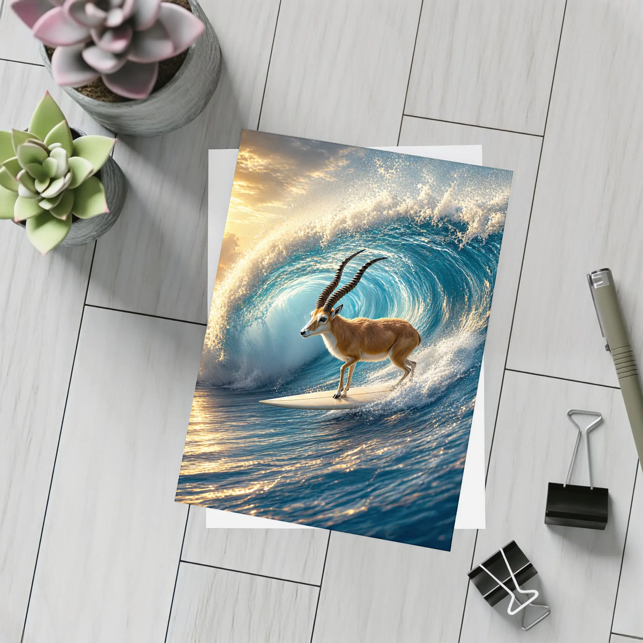 Antelope Surfing Massive Ocean Wave Sunset – Postcards