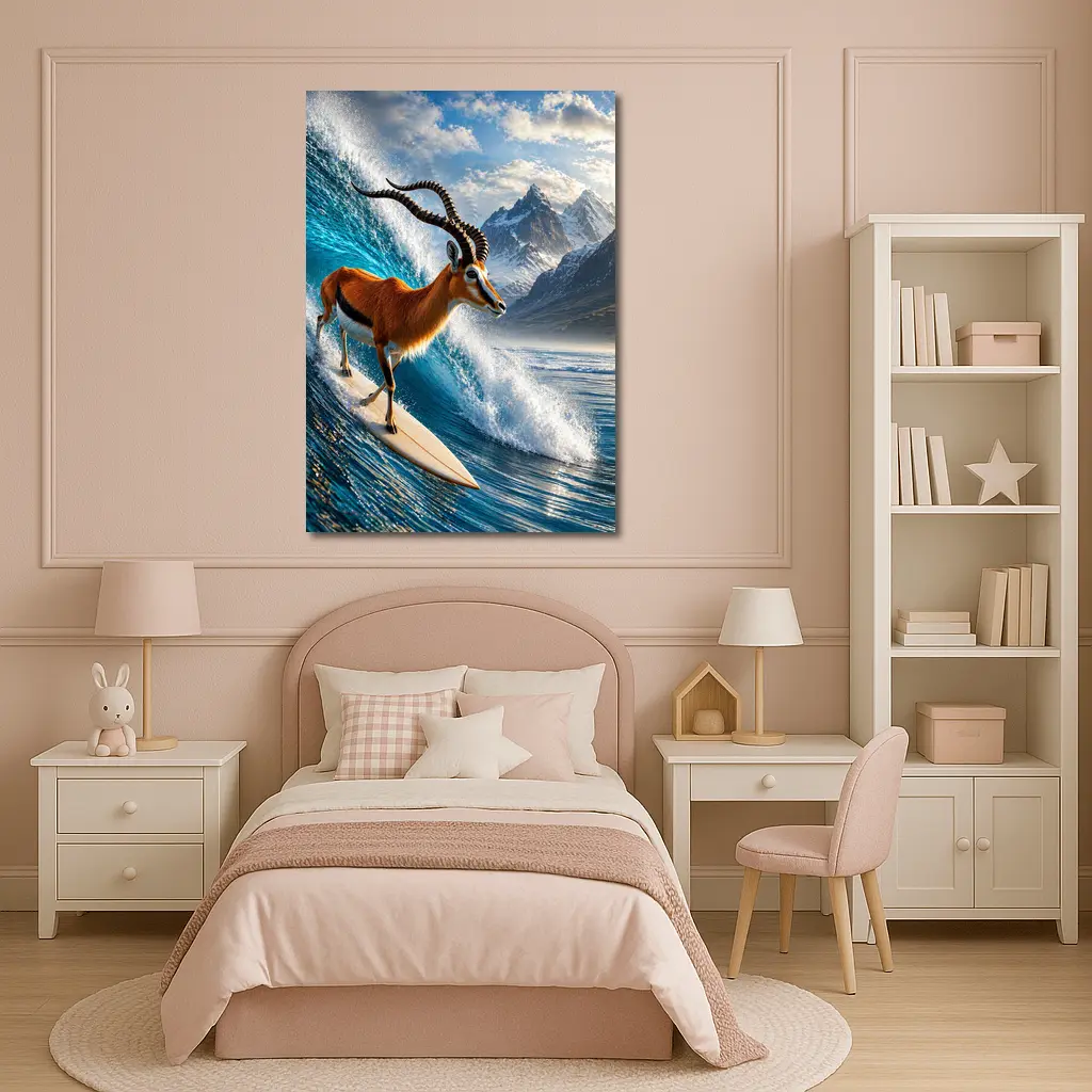 Antelope Surfing Giant Ocean Wave Mountains – Wall Art
