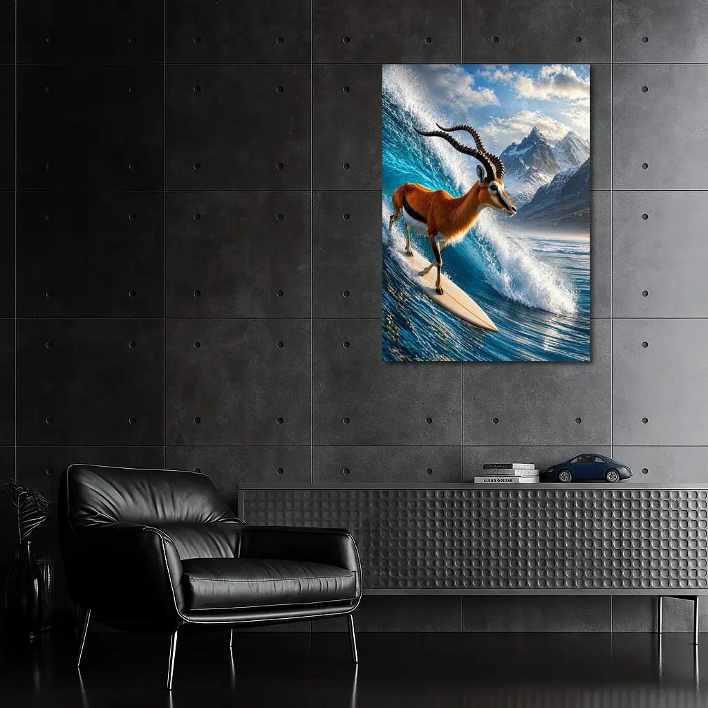 Antelope Surfing Giant Ocean Wave Mountains – Wall Art