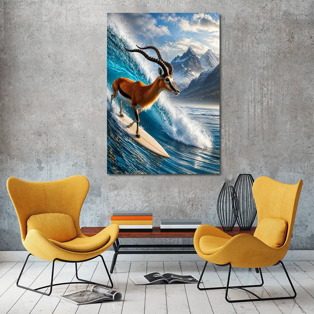 Antelope Surfing Giant Ocean Wave Mountains – Wall Art