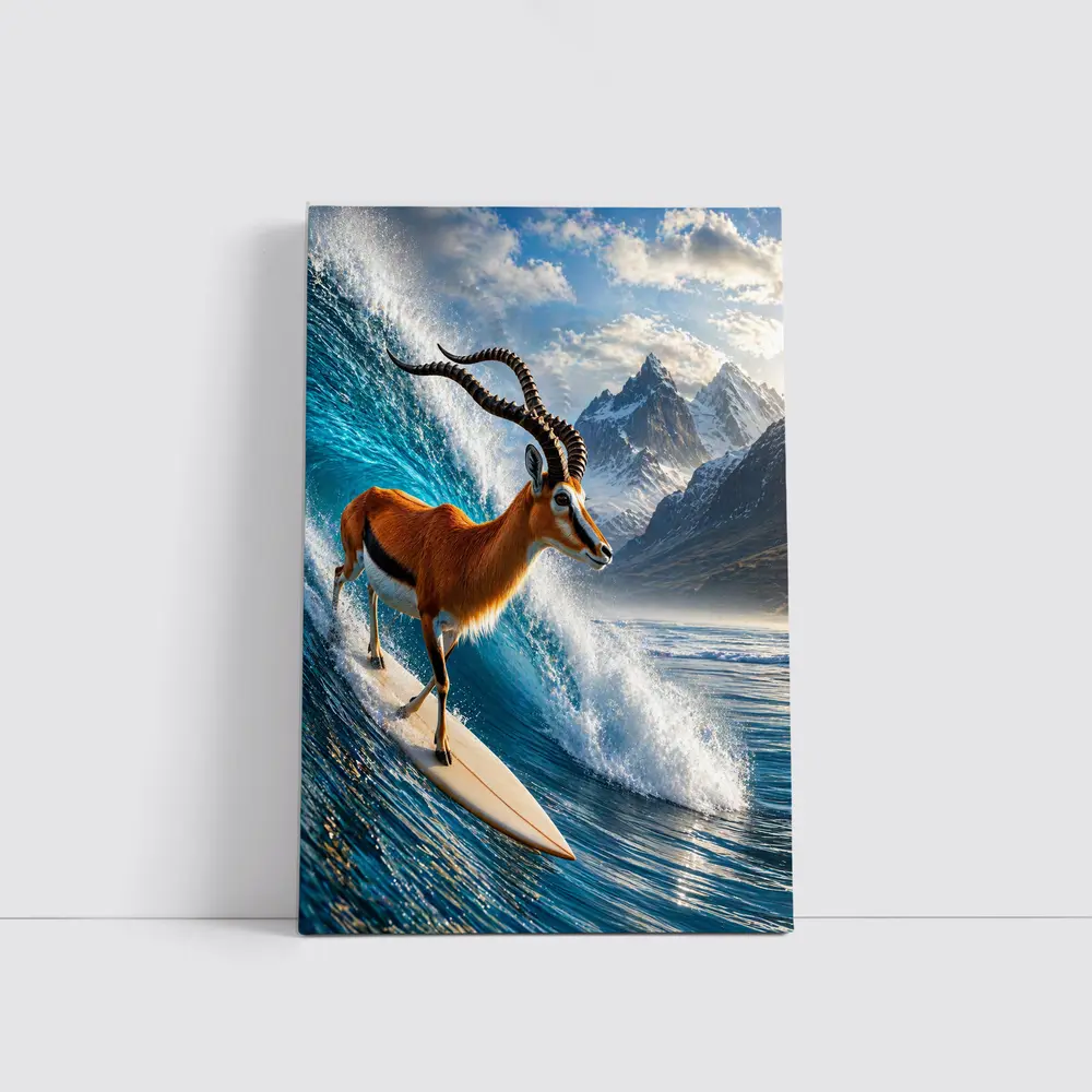Antelope Surfing Giant Ocean Wave Mountains – Wall Art