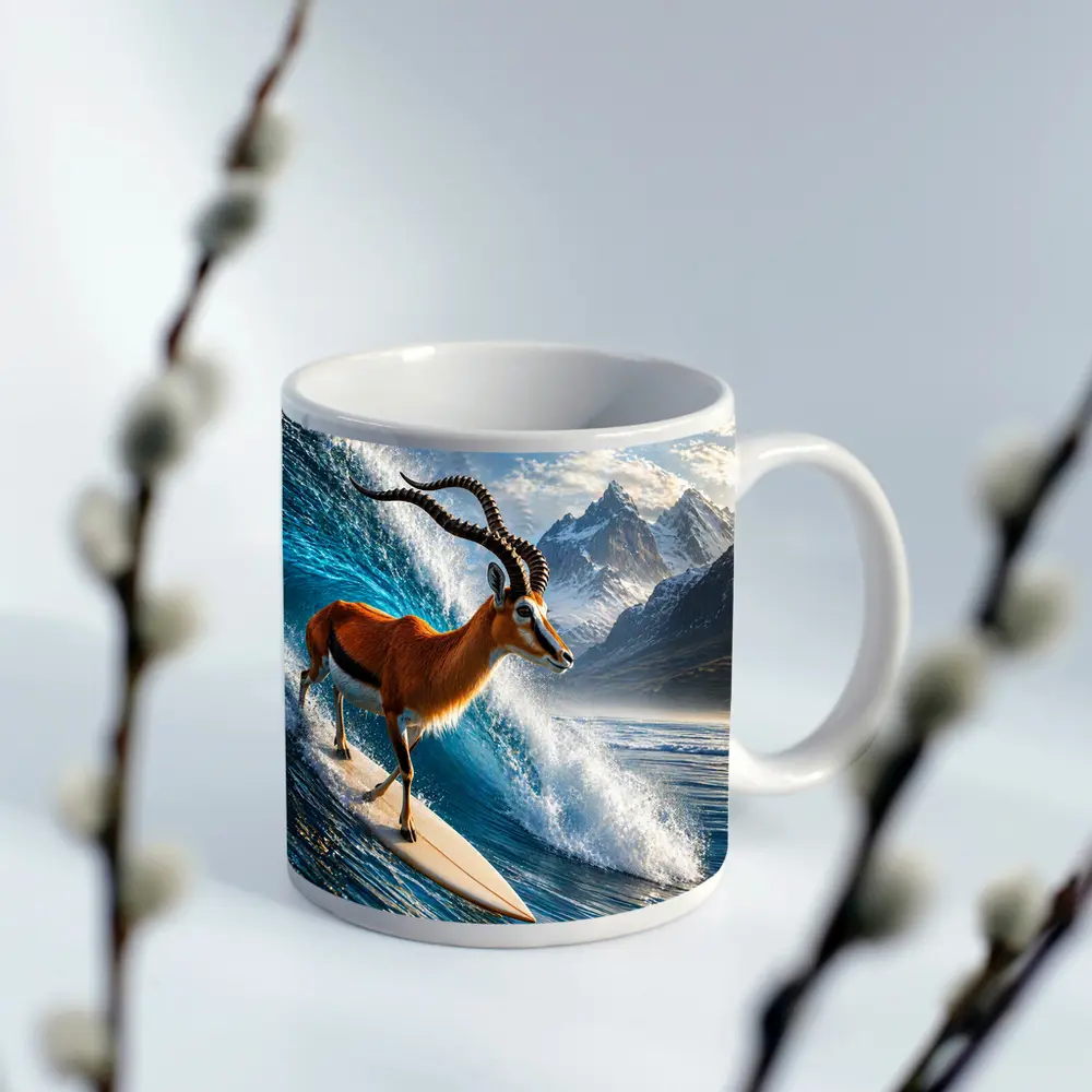 Antelope Surfing Giant Ocean Wave Mountains – Mugs