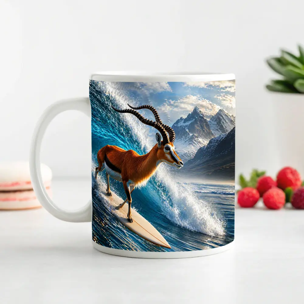 Antelope Surfing Giant Ocean Wave Mountains – Mugs