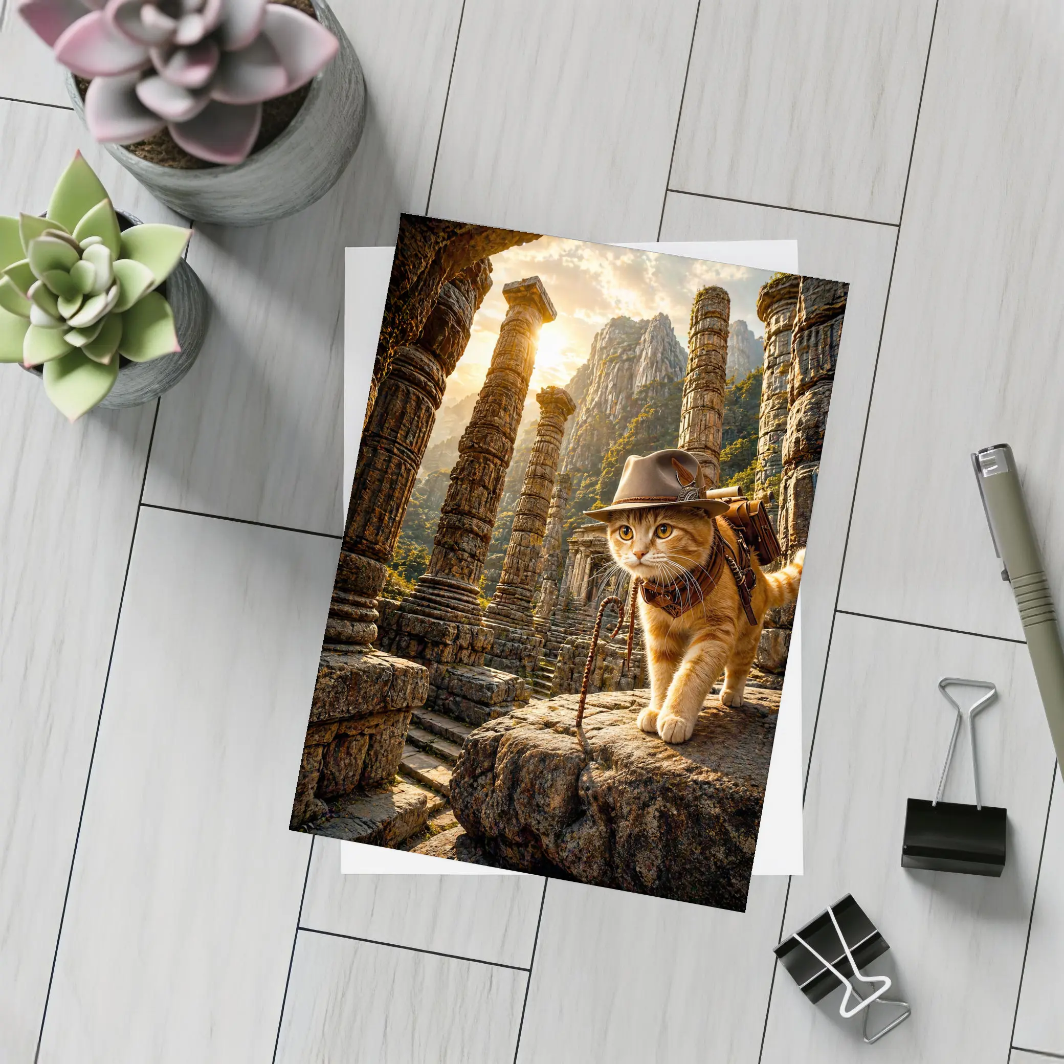 Adventurer Cat Exploring Ancient Stone Ruins – Postcards