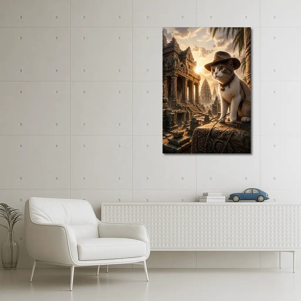 Explorer Cat Ancient Temple Ruins Sunset – Wall Art