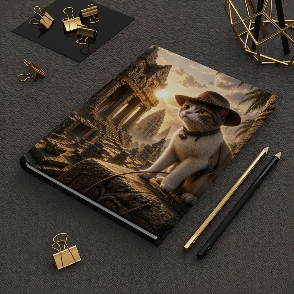 Explorer Cat Ancient Temple Ruins Sunset – Notebooks