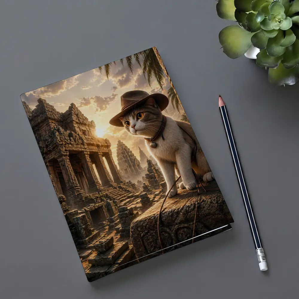 Explorer Cat Ancient Temple Ruins Sunset – Notebooks