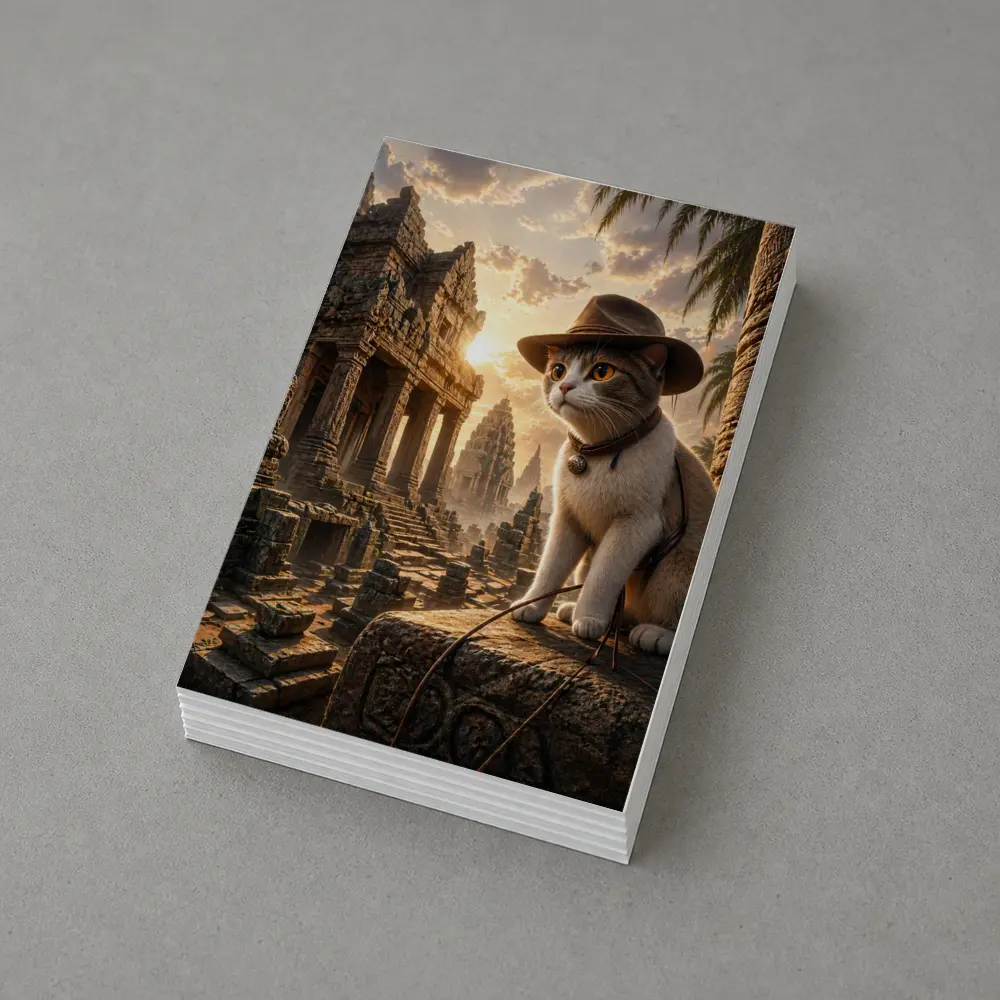 Explorer Cat Ancient Temple Ruins Sunset – Postcards