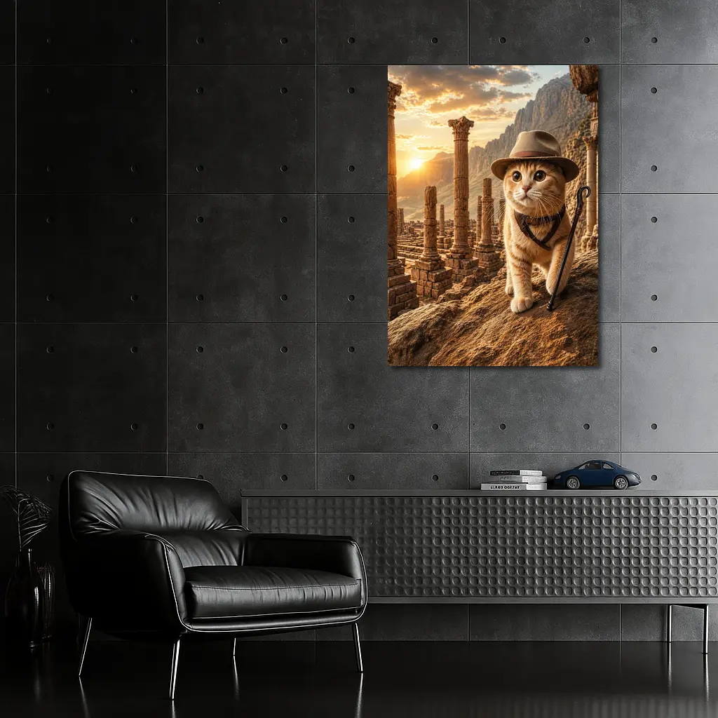 Adventure Cat Explorer Ancient Ruins Sunset – Wall Art