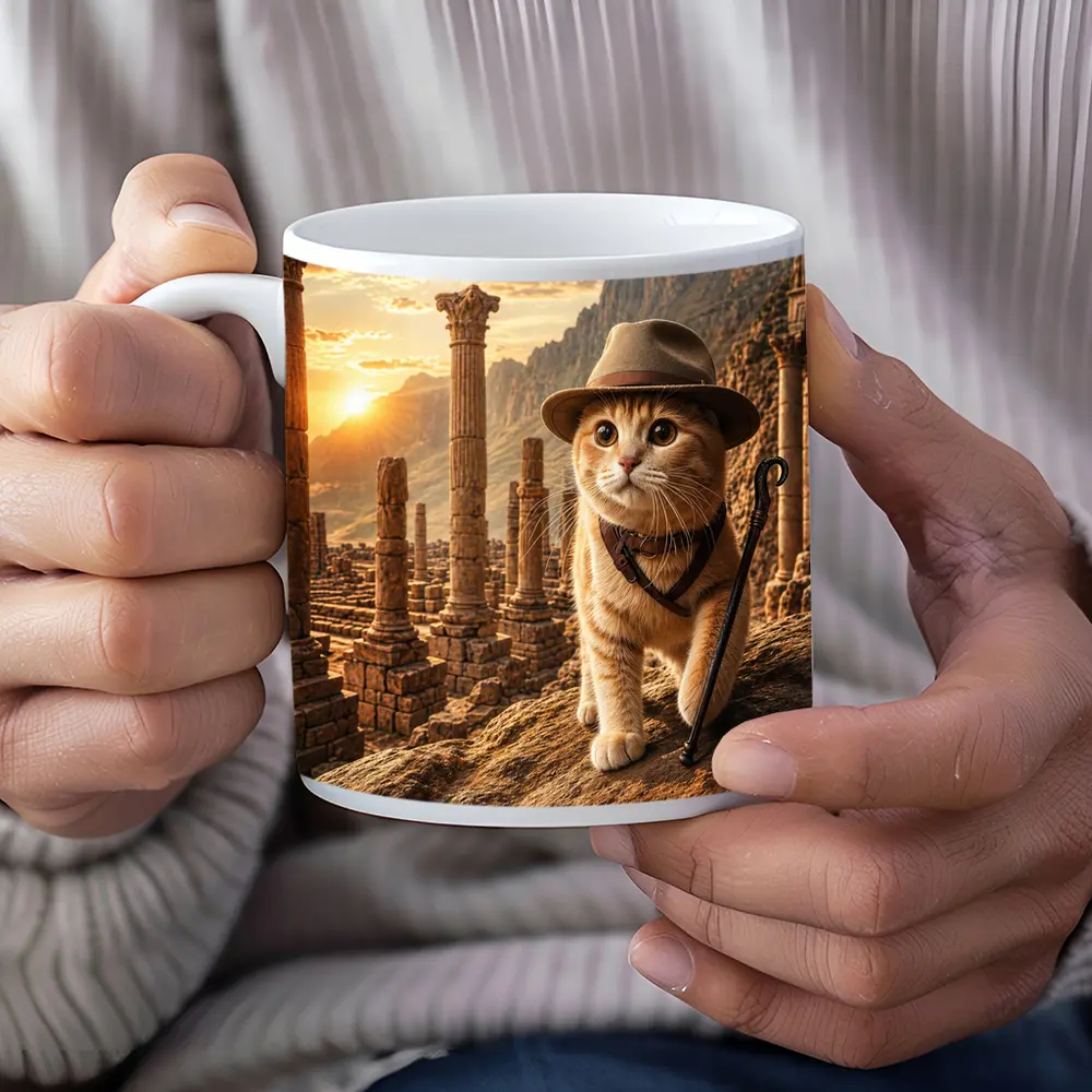 Adventure Cat Explorer Ancient Ruins Sunset – Mugs