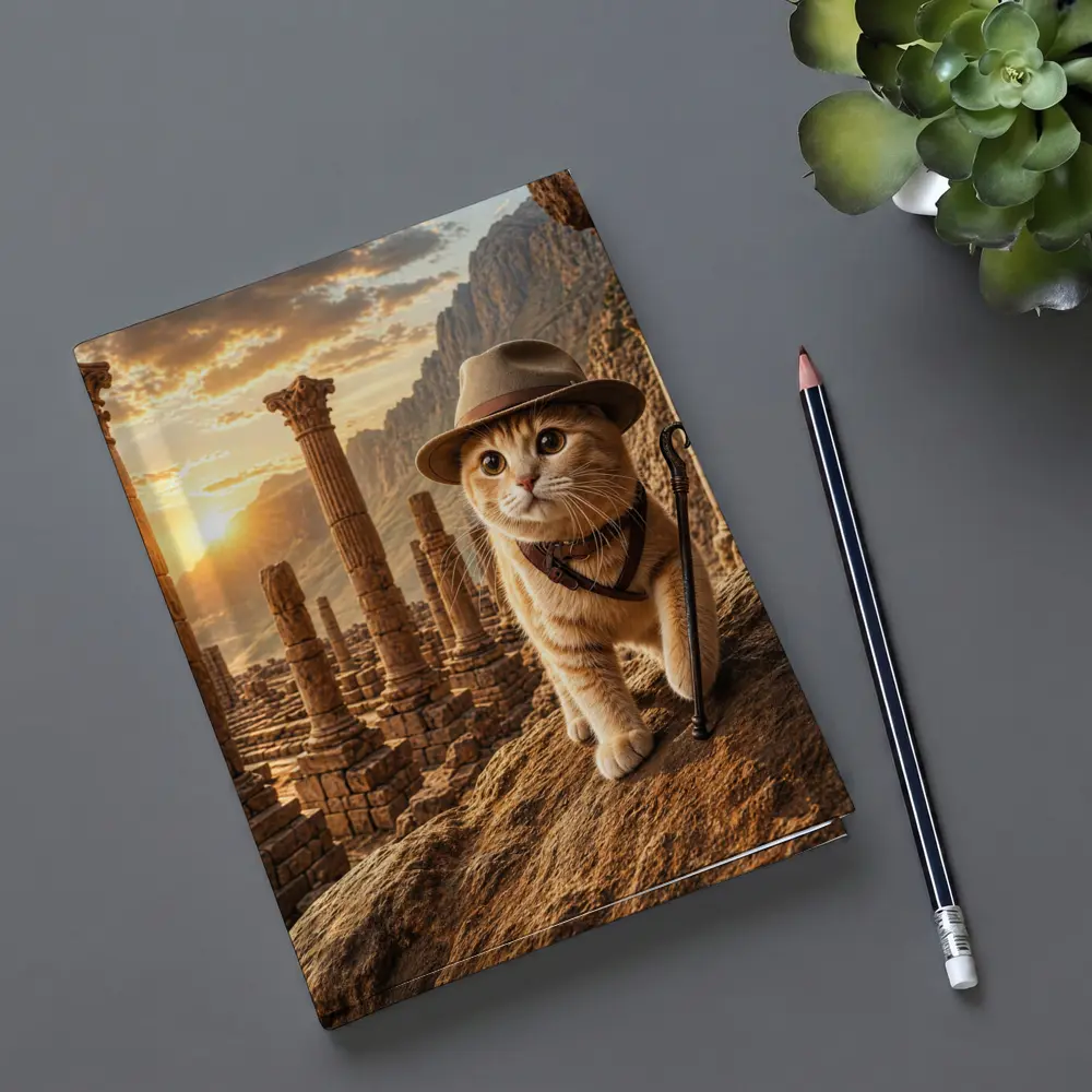 Adventure Cat Explorer Ancient Ruins Sunset – Notebooks