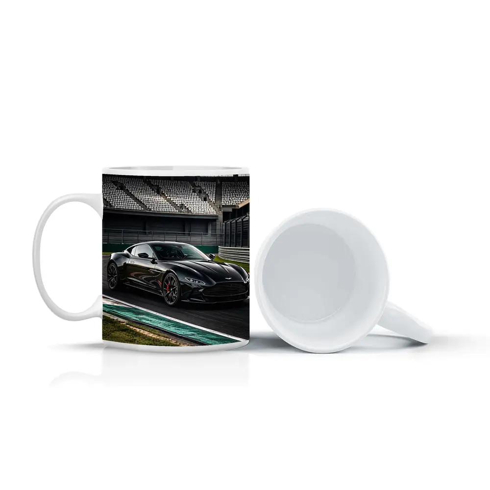 Aston Martin Vantage Black on Racing Track – Mugs