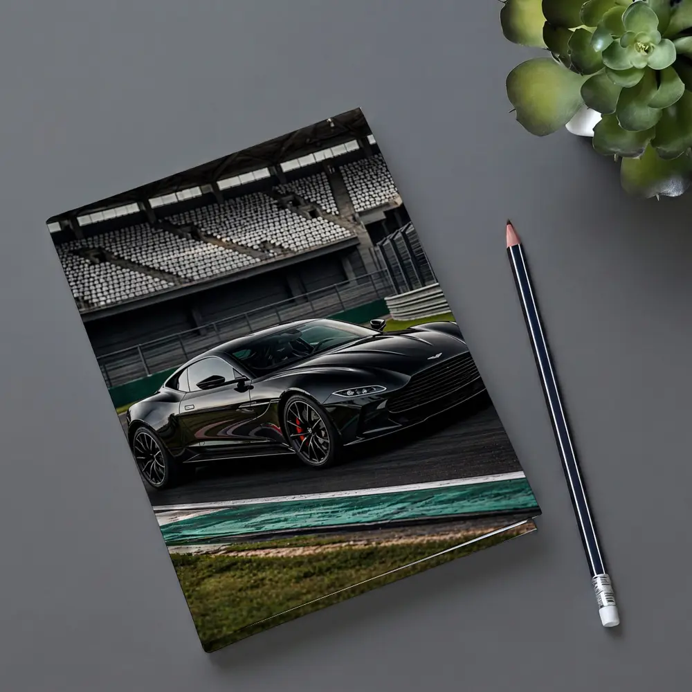 Aston Martin Vantage Black on Racing Track – Notebooks