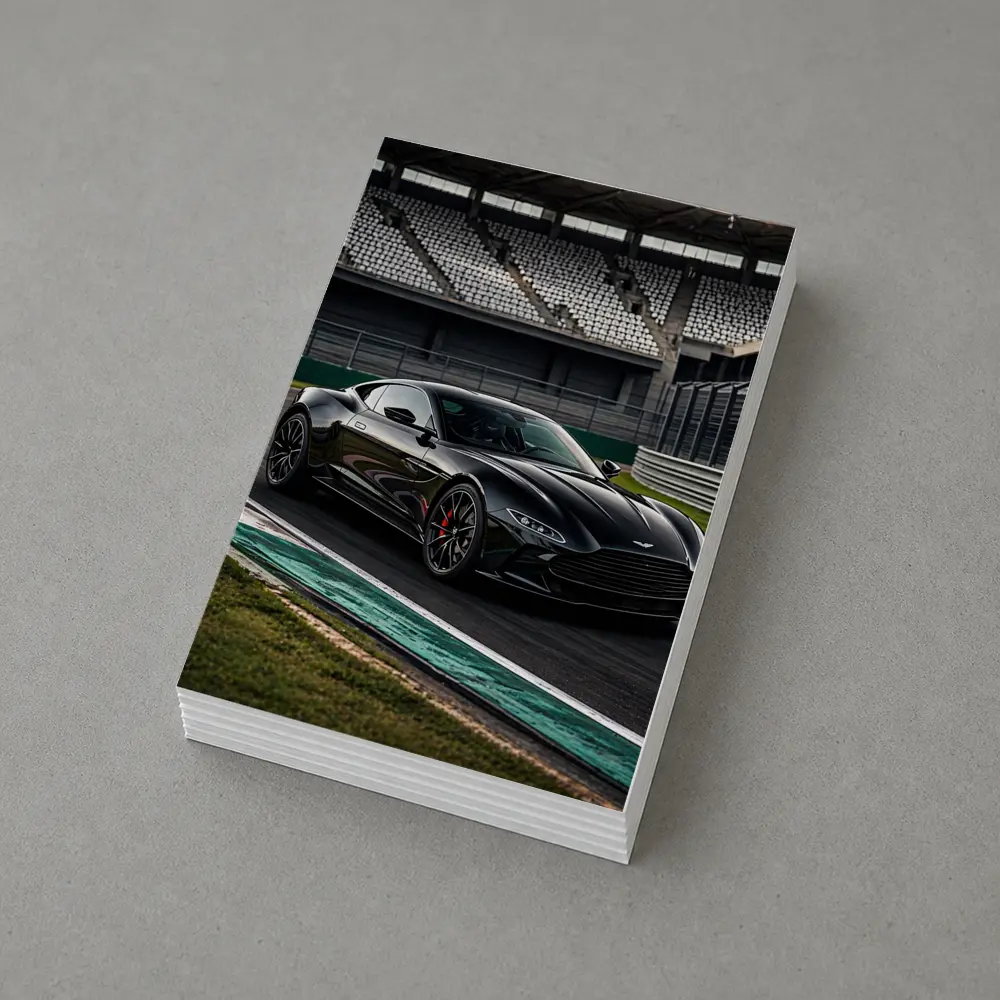 Aston Martin Vantage Black on Racing Track – Postcards