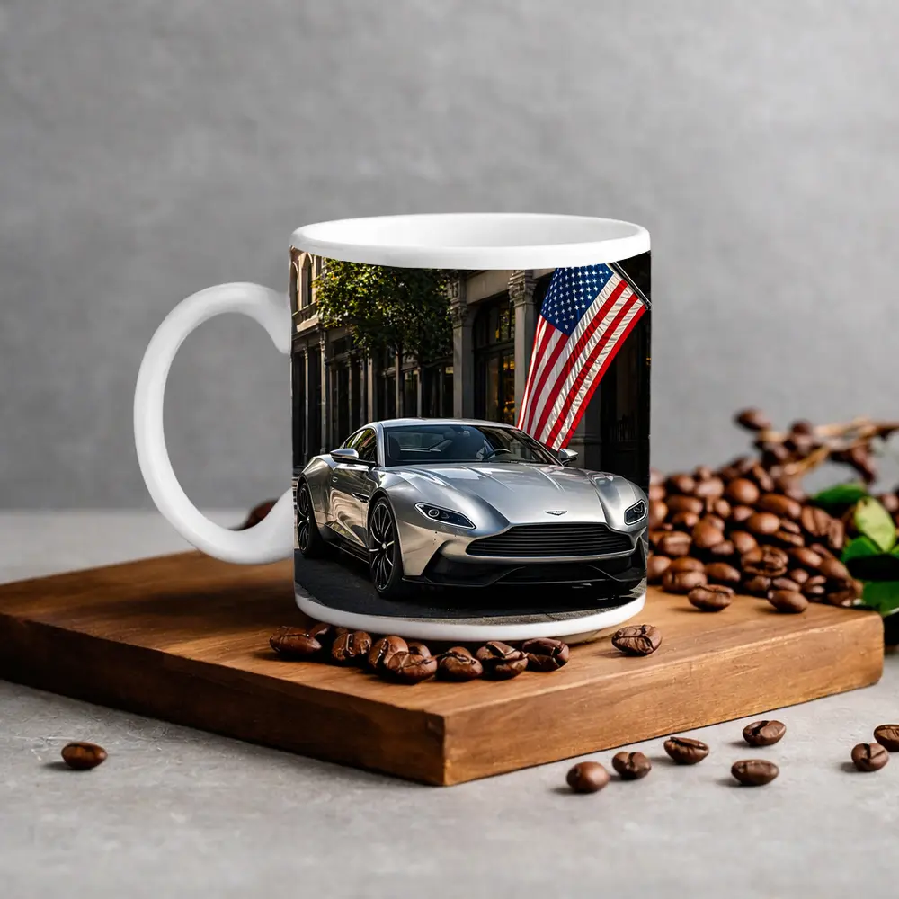 Aston Martin DB11 Silver American Flag Street – Mugs