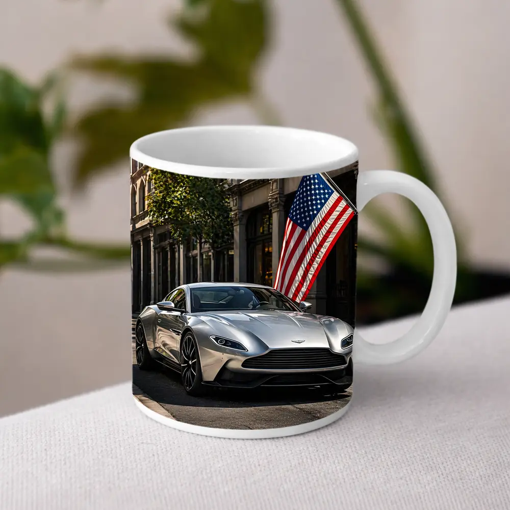 Aston Martin DB11 Silver American Flag Street – Mugs