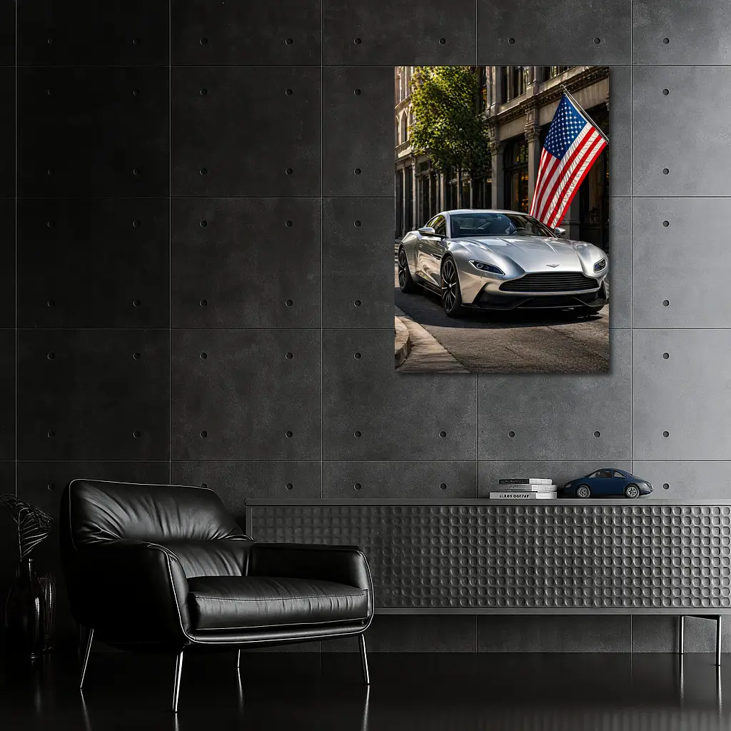 Aston Martin DB11 Silver American Flag Street – Wall Art