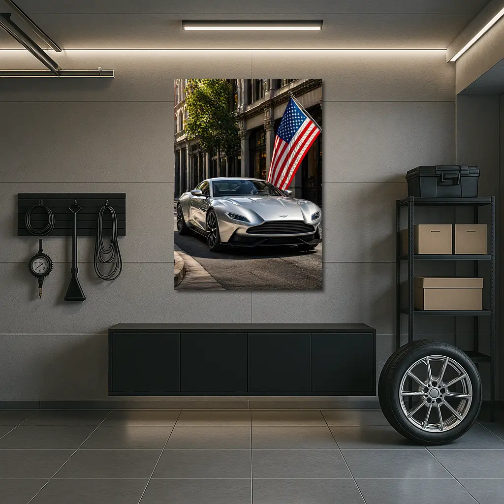 Aston Martin DB11 Silver American Flag Street – Wall Art
