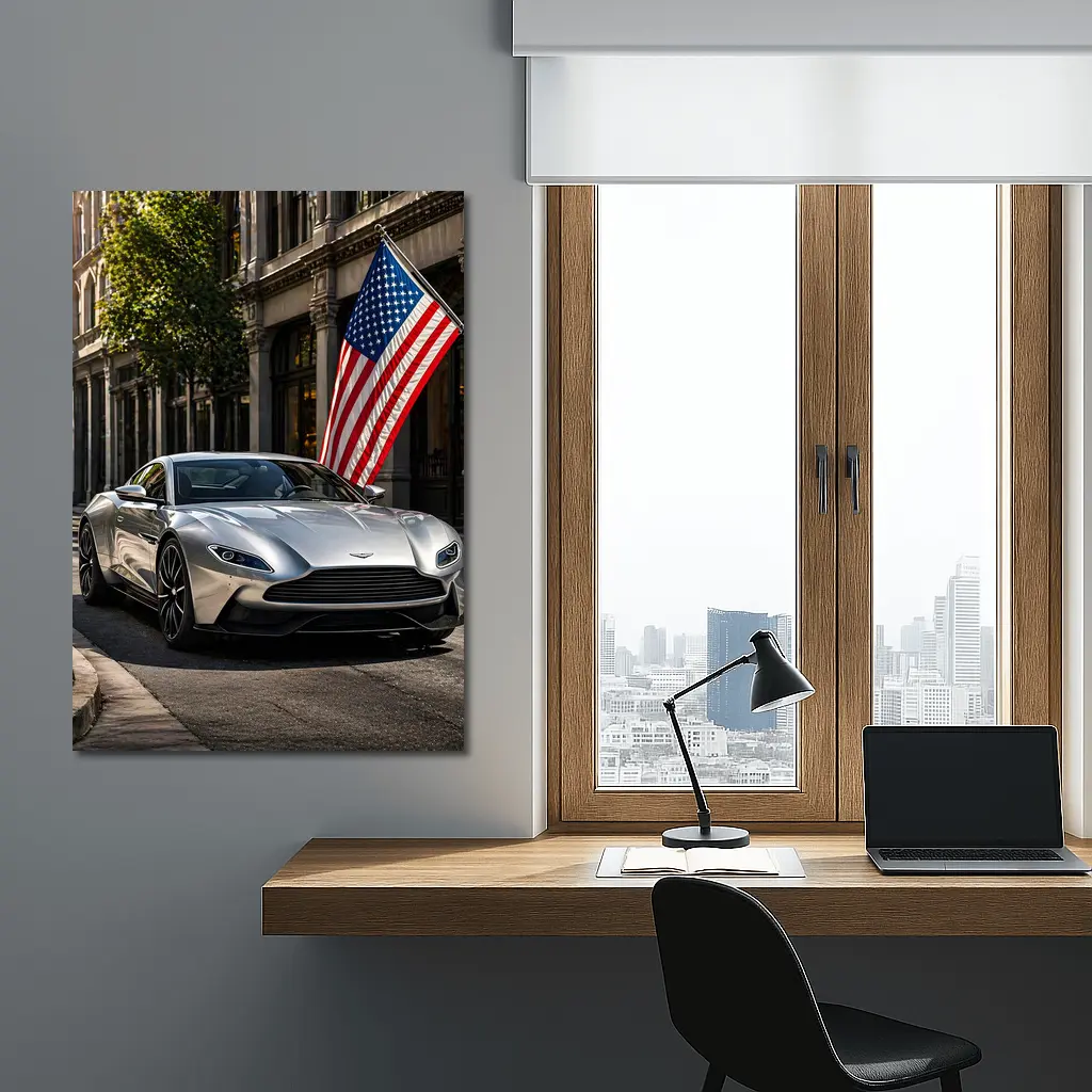 Aston Martin DB11 Silver American Flag Street – Wall Art